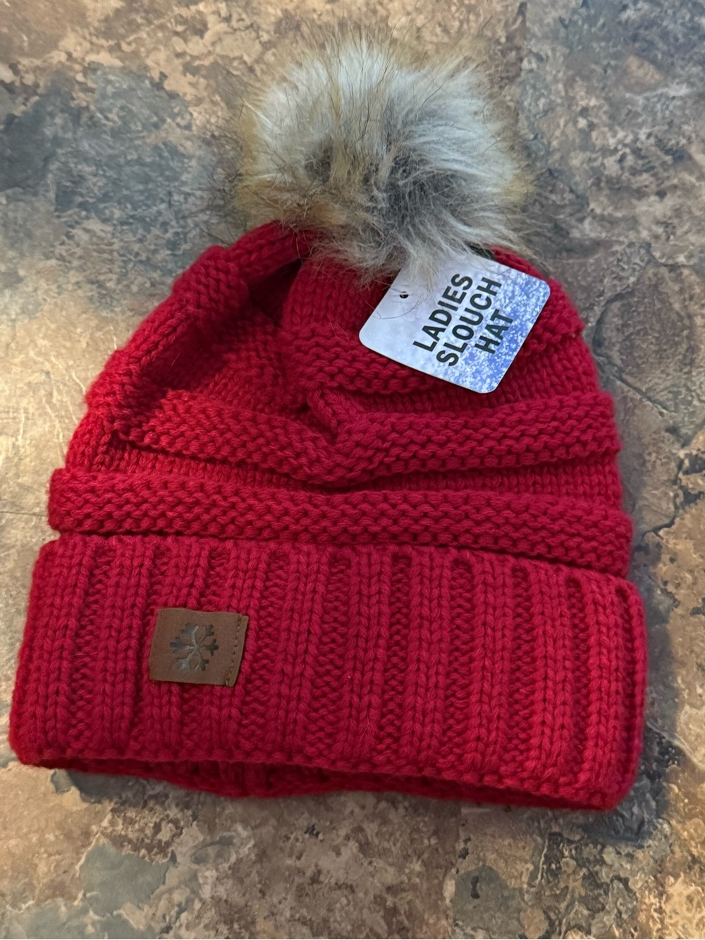 Ladies Slouchy Pom Beanie Hat -โ Red New